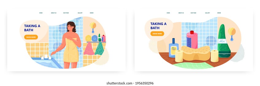 Daily morning routine landing page design, website banner vector template set.