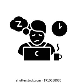 Daily nap need glyph icon. Daytime fatigue. Sleep disorder. Healthy sleeping concept. Sleep problems treatment. Powerlessness. Health care. Filled flat sign. Isolated silhouette vector illustration
