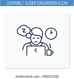 Icono de la línea de necesidad de siesta diaria. fatiga diurna. Trastorno del sueño. Concepto de sueño saludable. Tratamiento de problemas de sueño. Estrés. Impotencia. Atención de la salud. Ilustración vectorial aislada. Trazo editable 