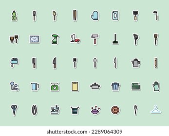 Daily necessities color sticker illustration icon set