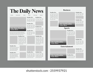 The daily news design, daily newspaper, online newspaper template, newspaper with text and picture placeholder