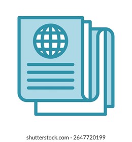 Daily News dual tone blue color mini illustration icon, use for journalist, broadcasting, news and media UI, UX kit, app and web development, digital or print.