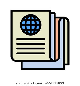 Daily News mini illustration outline color icon, use for journalist, broadcasting, news and media UI, UX kit, app and web development, digital or print.