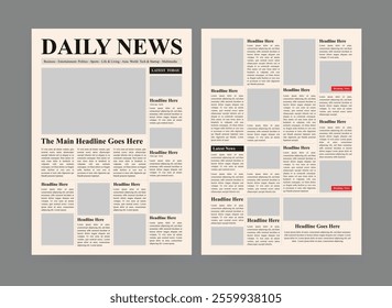 Daily news and online newspaper with text and picture placeholder, vintage newspaper layout.