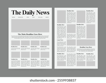 The Daily News Template, Vintage Newspaper with Text and Picture Placeholder Template