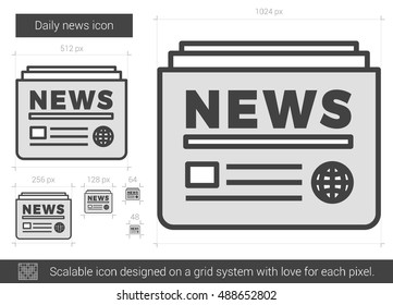 Icono de línea vectorial de noticias diarias aislado en fondo blanco. Icono de línea de noticias diarias para infografía, sitio web o aplicación. Icono escalable diseñado en un sistema de cuadrícula.