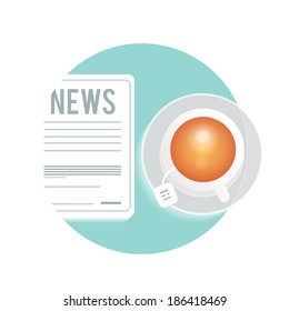 Daily newspaper with a cup of tea, coffee on a table