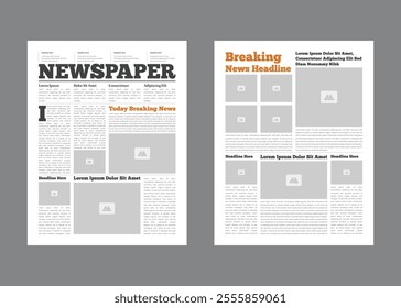 Daily newspaper design template. Graphical layout newspaper template or daily magazine with text and picture placeholder