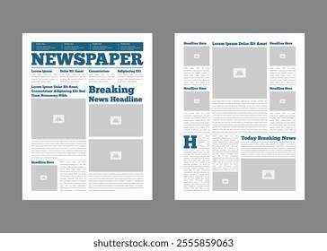 Daily newspaper design template. Graphical layout newspaper template or daily magazine with text and picture placeholder