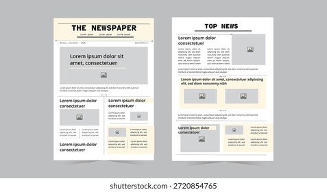 Daily newspaper design template with text and picture placeholder layout 