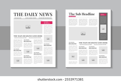 Daily newspaper journal design template, classic newspaper layout or magazine template. newspaper design and the daily newspaper with text and picture placeholder