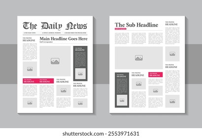 Daily newspaper journal design template, classic newspaper layout or magazine template. Newspaper template and classic daily newspaper layout.