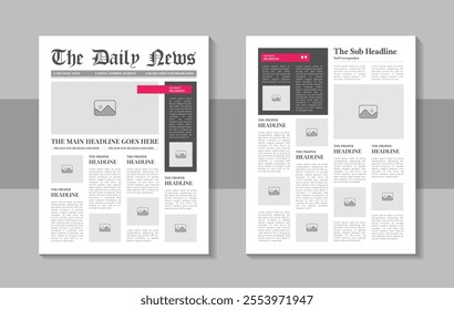 Daily newspaper journal design template, classic newspaper layout or magazine template. Newspaper template the daily newspaper with text and picture placeholder