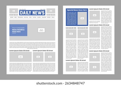 The daily newspaper layout, magazine design, newsletter template, vintage newspaper design template 