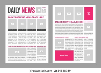 The daily newspaper layout, magazine design, newsletter template, vintage newspaper design template 
