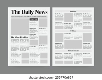  The daily newspaper, daily news, newsletter template, vintage newspaper layout.