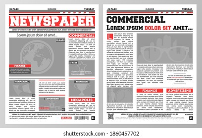 Daily Newspaper Page With Columns Set. Isolated Press New Articles Design. Newspaper Template Background Vector Illustration