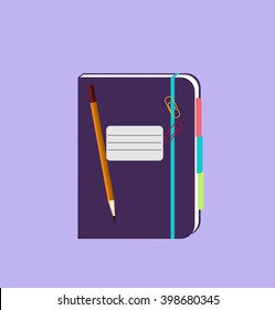 Daily notepad isolated design flat. Notebook paper, notepad icon paper for business, daily planner, diary page journal, organizer personal, pencil and notepad vector illustration