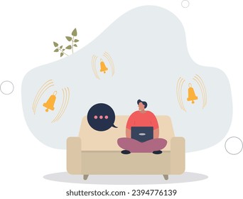 Daily notifications and focus mode to avoid distraction apps .Loud alarms for appointments, news and agenda receiving .flat vector illustration.