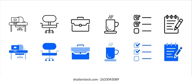 Daily Office Activities and Work Essentials Icon Set