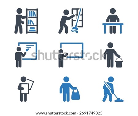 Daily office and work activities icon set