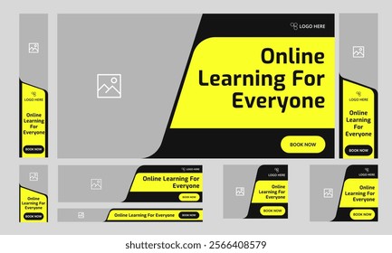 Daily online learning web set banner design for social media post, education web bundle banner design, fully editable vector eps 10 file format