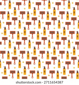 Patrón inconsútil diario del cuidado del animal doméstico con el champú del aseo, cepillos de Slicker, estrellas de la chispa para los textiles