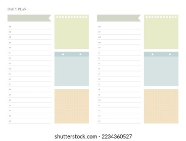 A daily plan design template in a modern, simple, and minimalist style. Note, scheduler, diary, calendar, planner document template illustration.