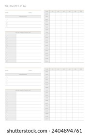 Una plantilla de diseño de plan diario de estilo moderno, sencillo y minimalista. Ilustración de plantilla de documento de planificador, de notas, de programadores, de diarios, de calendarios y de planificadores.