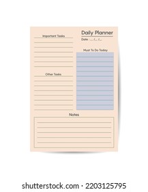 Daily planner activities worksheet design template. Printable goal setting sheet. Editable time management sample. Scheduling page for organizing personal tasks