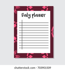 Daily Planner in Arabic Style with Tribal Pattern. Perfect for Print, Template, to do list. Vector isolated illustration