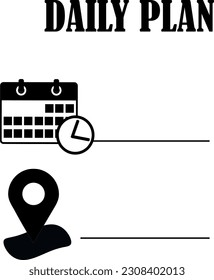 daily planner with black icon geolocation and calendar