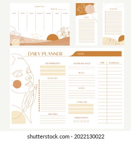 Daily planner boho minimal elegant vector. Weekly planner template. Organizer and schedule with notes and to-do list. Vector. Isolated