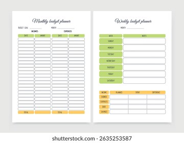 daily planner for calculating and controlling the budget for each month and week