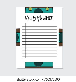 Daily Planner with camera in cartoon style. Perfect for Print, Template, to do list. Vector isolated illustration