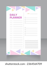 Daily planner for children activities worksheet design template. Printable goal setting sheet. Editable time management sample. Scheduling page for organizing personal tasks. Cairo font used