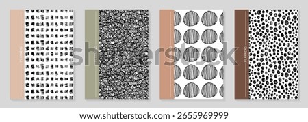 Daily planner cover templates. Backgrounds with black and white ink pattern. Design for stationary, covers, banner, notebook. Vector illustration.
