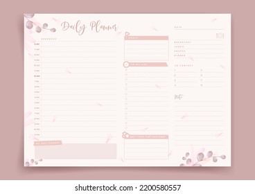 Daily planner, Day planner, Date, Habit tracker. Monthly planner. Blank template. Vector illustration. Minimal style. Clean style. Daily to do. Cute style,