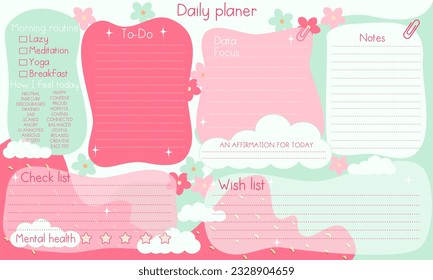 Daily planner, Day planner, Date, Habit tracker. Monthly planner. Blank template. Vector illustration. Minimal style. Clean style. Daily to do. Cute style