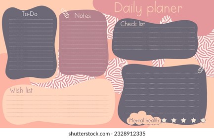 Daily planner, Day planner, Date, Habit tracker. Monthly planner. Blank template. Vector illustration. Minimal style. Clean style. Daily to do. Cute style