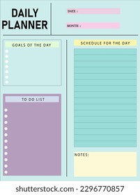 Daily planner for day to day work. simple. pastel colors. vector design