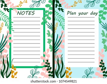 Daily planner decorated with hand drawn simple plant branches. Vector sample with a place for your text. Template for your designs.