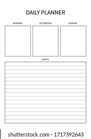Daily planner for diary, organiser, notebook. Printable A4 planner. Vector Illustration. 
