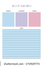 Daily planner for diary, organiser, notebook. Printable A4 planner. Vector Illustration. 