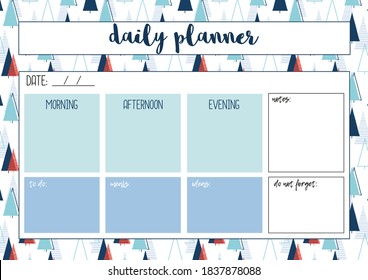 Daily planner for diary, organiser, notebook. Printable A4 planner. Vector Illustration. 