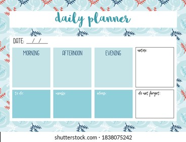 Daily planner for diary, organiser, notebook. Printable A4 planner. Vector Illustration. 
