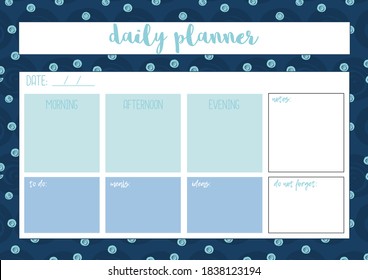 Daily planner for diary, organiser, notebook. Printable A4 planner. Vector Illustration. 