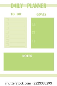 Planificador diario, para hacer lista, objetivos, notas página. Tareas diarias oliva verde y color marrón. Planifique su minimalismo diario	