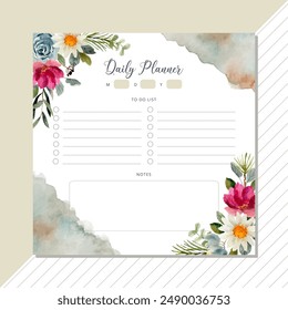 daily planner with floral watercolor frame