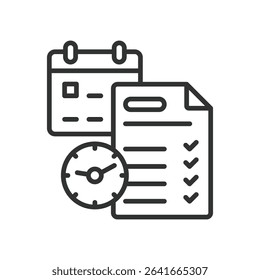 Daily planner, icon in line design. Daily planner, schedule, calendar, organizer, task list, agenda, time management on white background vector. Daily planner, editable stroke icon